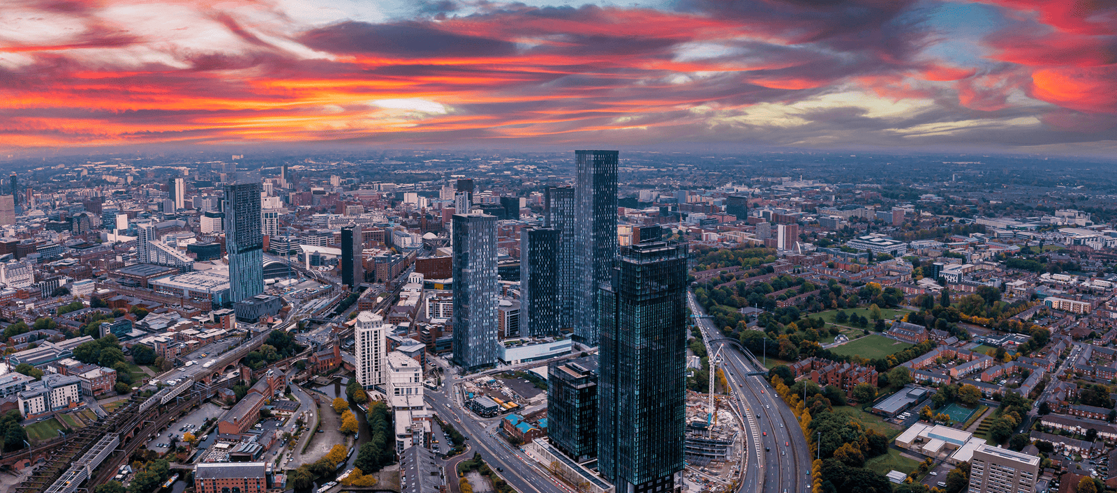 Manchester cityscape with legal courthouse in background